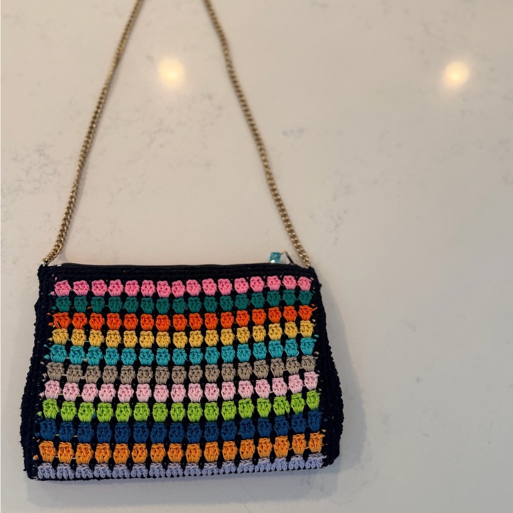 Handmade Black Crochet Multicolor Bag